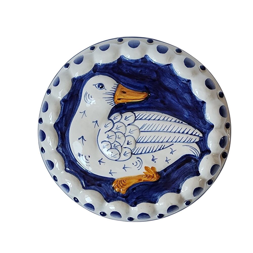 Vintage Duck Jello Mold Wall Hanging Round 9" Goose 91/125 Italy Blue White